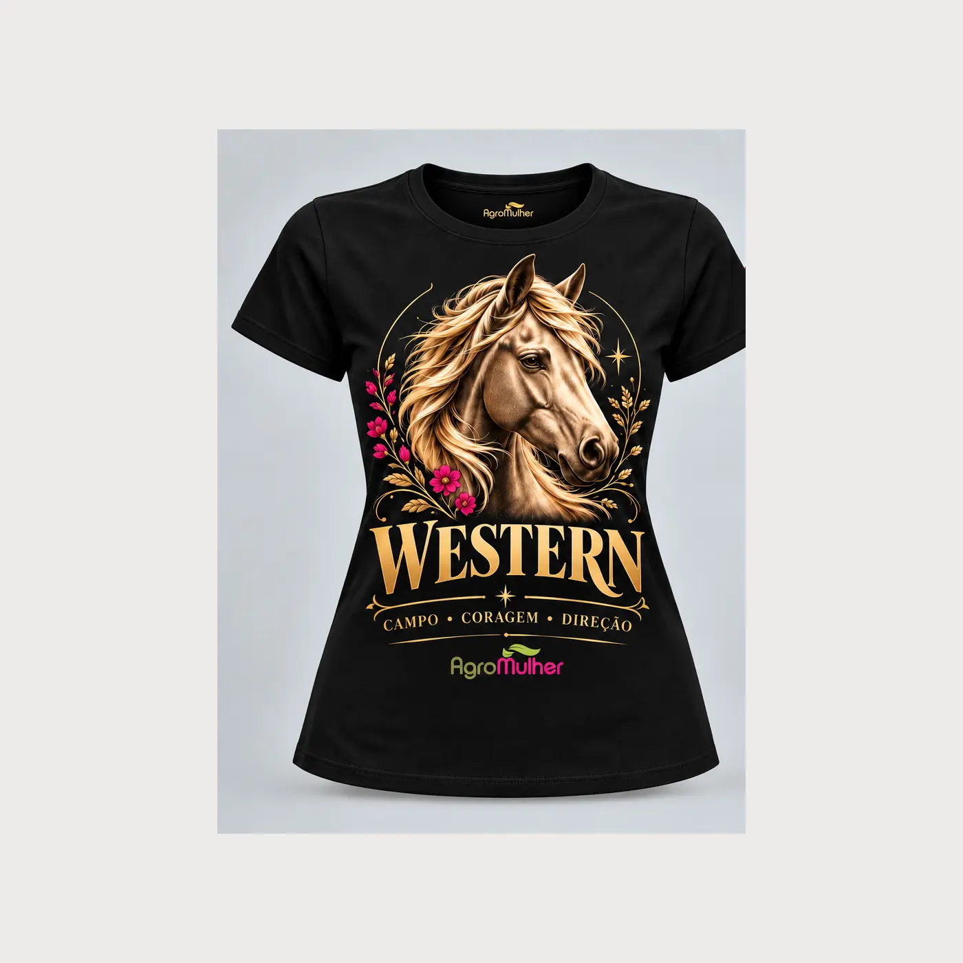 T-shirt feminina Western Premium preta AgroMulher